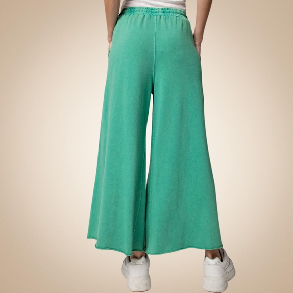 EASEL "The Originals" Mineral Washed Wide Leg Drawstring Pants Pockets Raw Hems - Picture 10 of 16